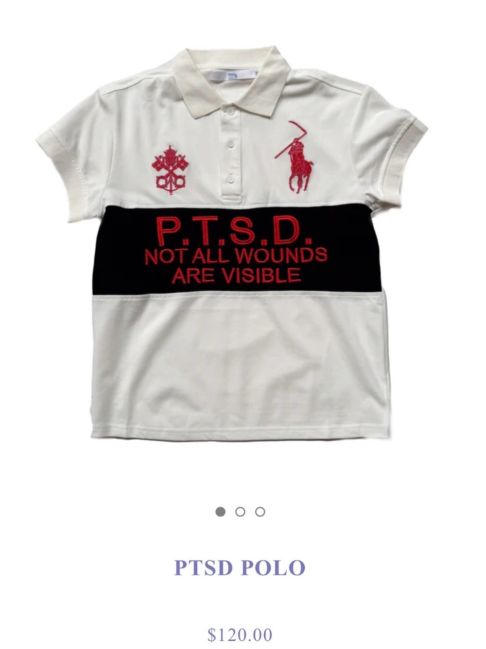 Praying Polo Shirt - White with Black & Red PTSD Graphic